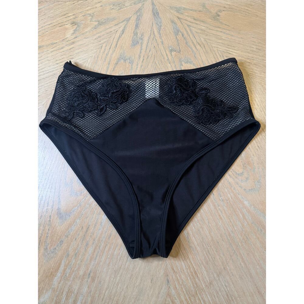 Wolf & Whistle black high waisted with lace detail swim bottom size UK12(US M/8)